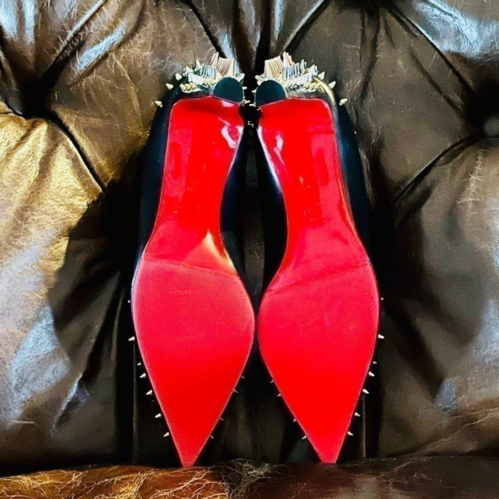 Christian Louboutin Dinosa multicolor spike 70mm black Napa leather pumps EU39.5 - Picture 8 of 10